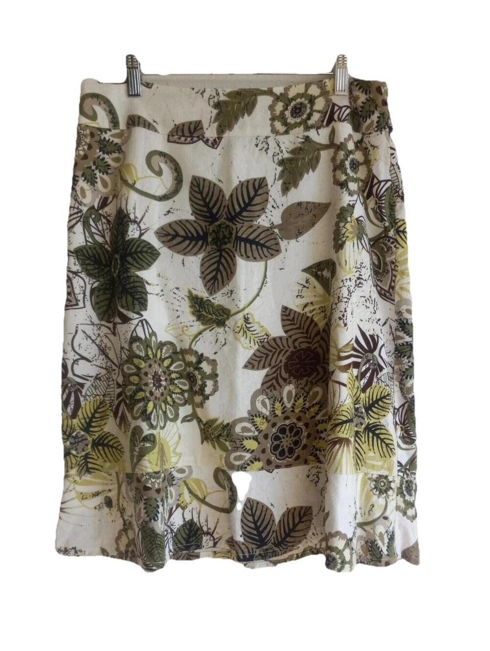 Christopher & Banks Green and Yellow Floral Linen Blend Skirt Woman's Size 6